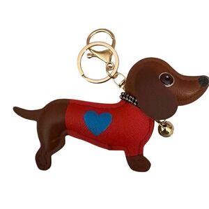 Dachshund Dog Keychain Women OS Brown with Heart Bag Charm NWT